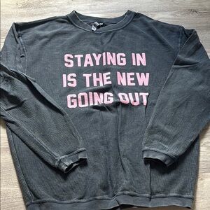 Corded crew  with Pink Text